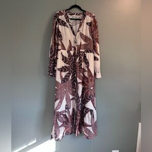 Marie Oliver Maxi Dress in Brown and Cream Floral Print
